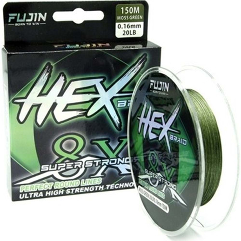 Fujin Hex Braid 8x 150 MT Moss Green Pe Ip Misina 0,16 MM