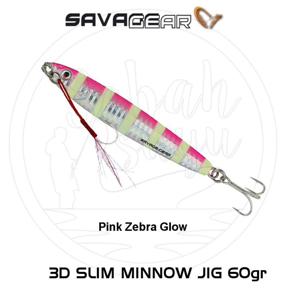 Savage gear 3D Slim Minnow 60 gr Jig Suni Yem Pink Zebra Glow