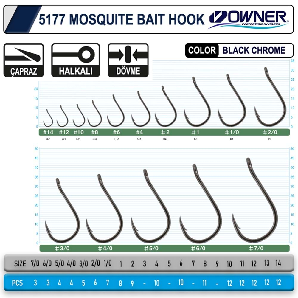 Owner 5177 Mosquito Hook Black Chrome 2/0