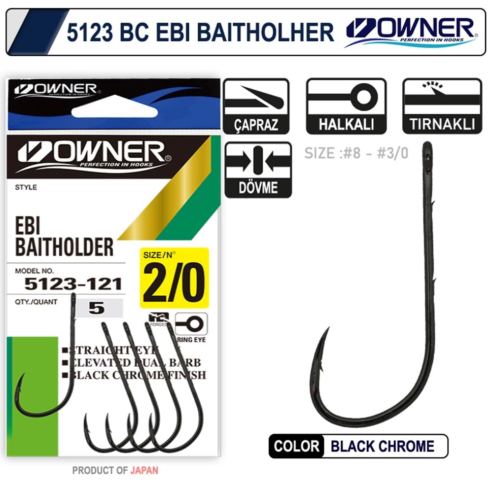 Owner 5123 Ebi Baitholder Black Chrome İğne - 3/0