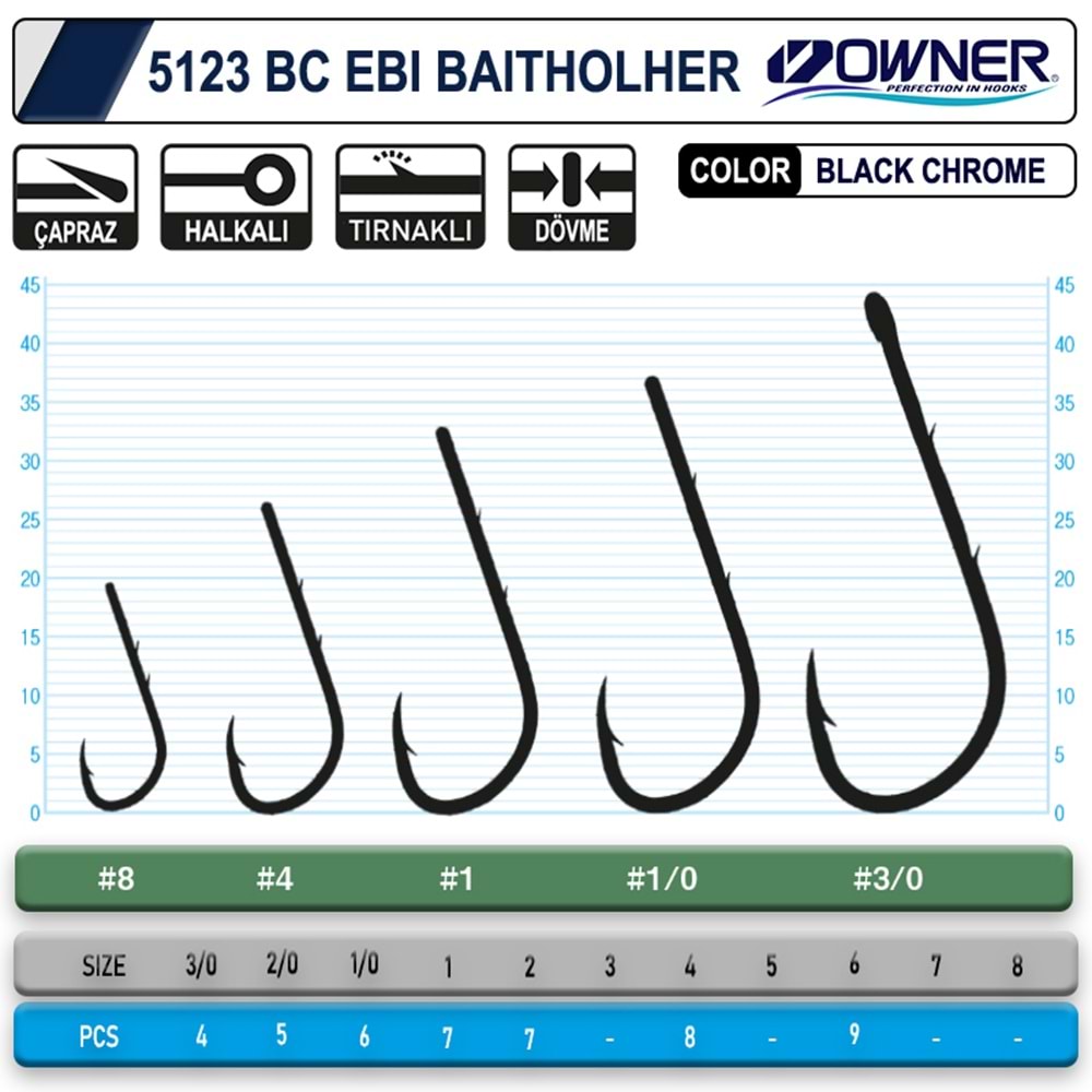 Owner 5123 Ebi Baitholder Black Chrome İğne - 3/0