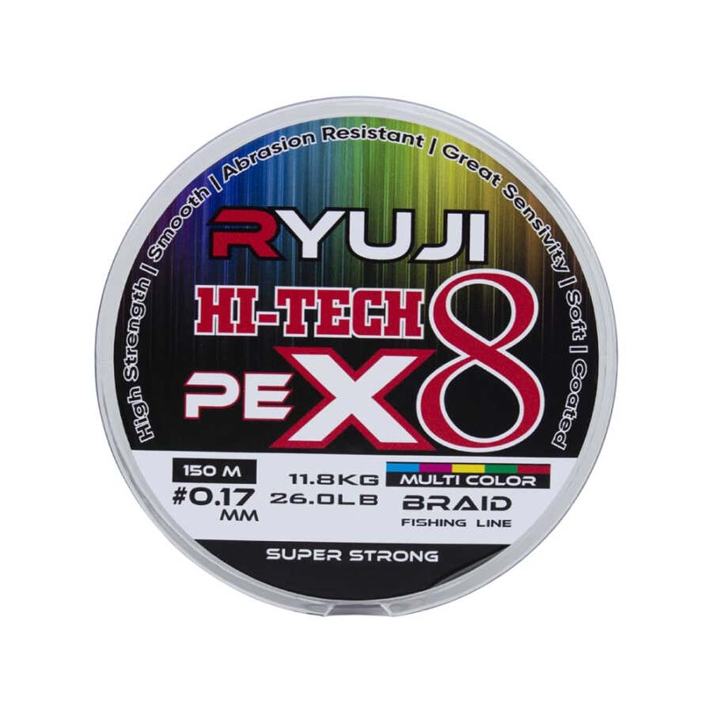 RYUJİ Hİ-TECH X8 MULTİ COLOR İP MİSİNA 0,15 MM 150 MT