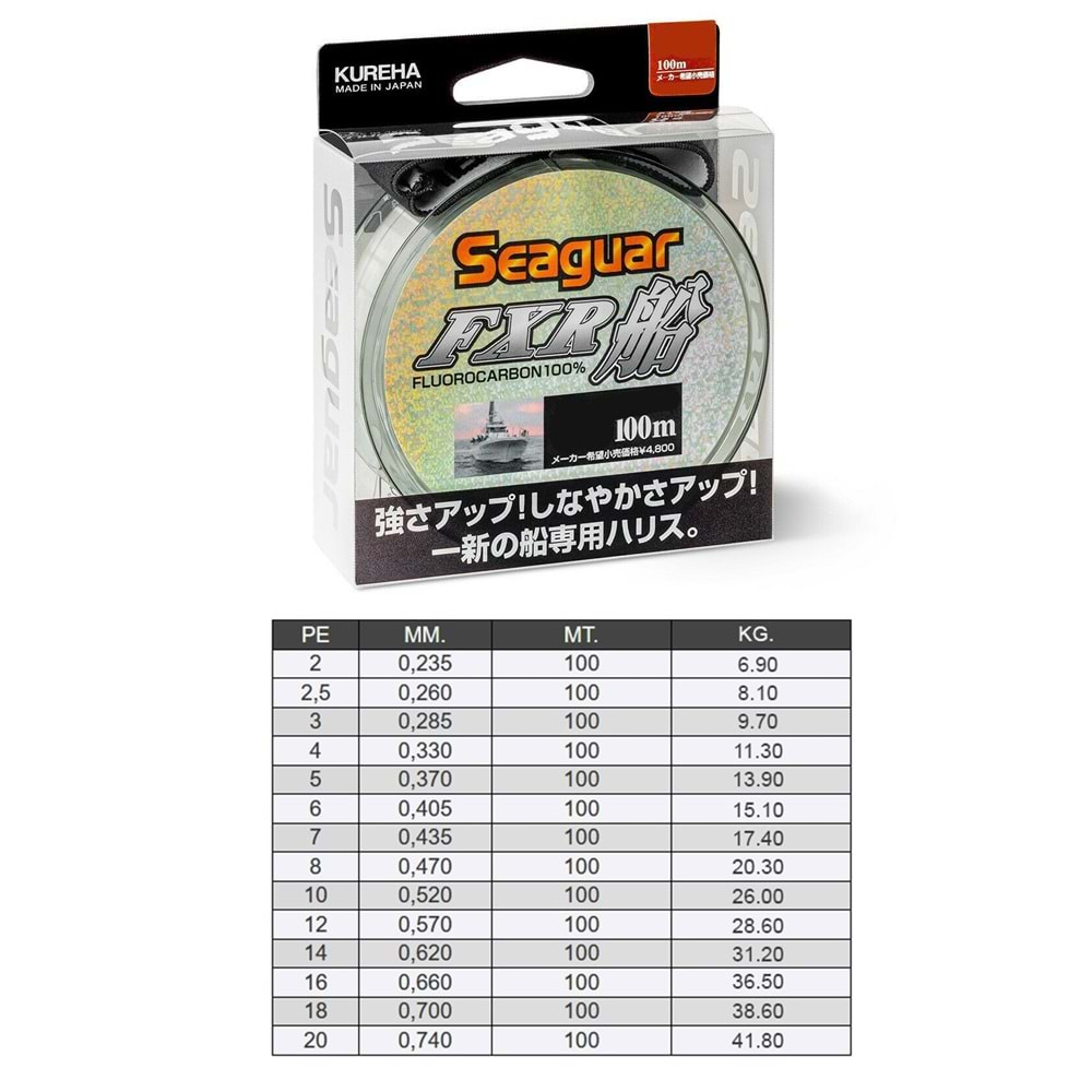 Seaguar FXR Fune %100 Fluoro Carbon Misina 100 mt - 2,5 (0.260 MM)