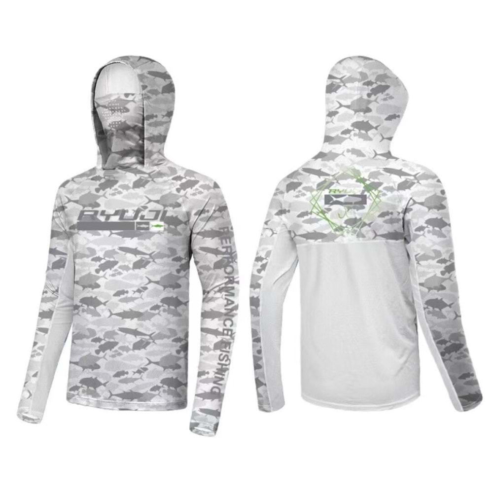 RYUJI UV PERFORMANCE HOODIE SHIRT+NECK, FISH WAVE - M