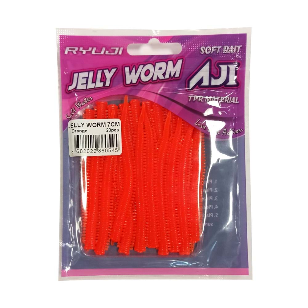 RYUJI JELLY WORM TPR 7.5CM, 20 Adet - YELLOW