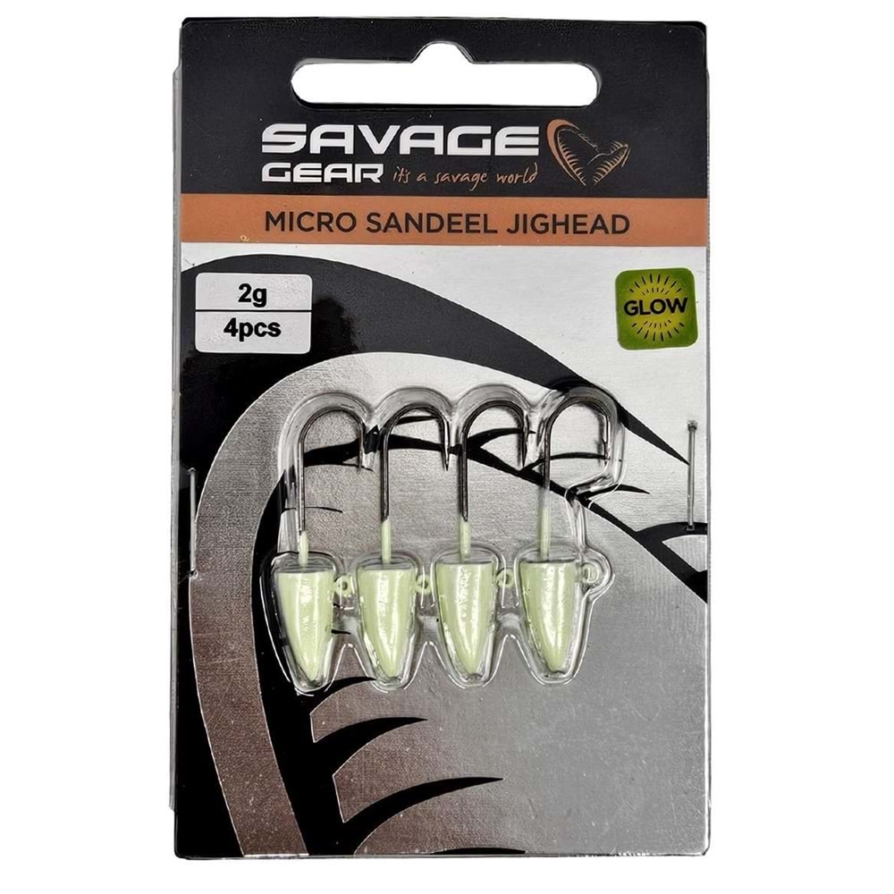 Savage Gear LRF Micro Sandeel Jighead Glow 4 Adet - 2 GR #8