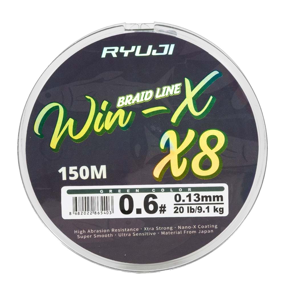 Ryuji WinX X8 150 Mt Green İp Misina 0.06 Mm