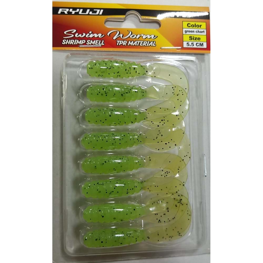 Ryuji Swim Worm 5.5 Cm TPR Kokulu Silikon Yem Swm Green Chart