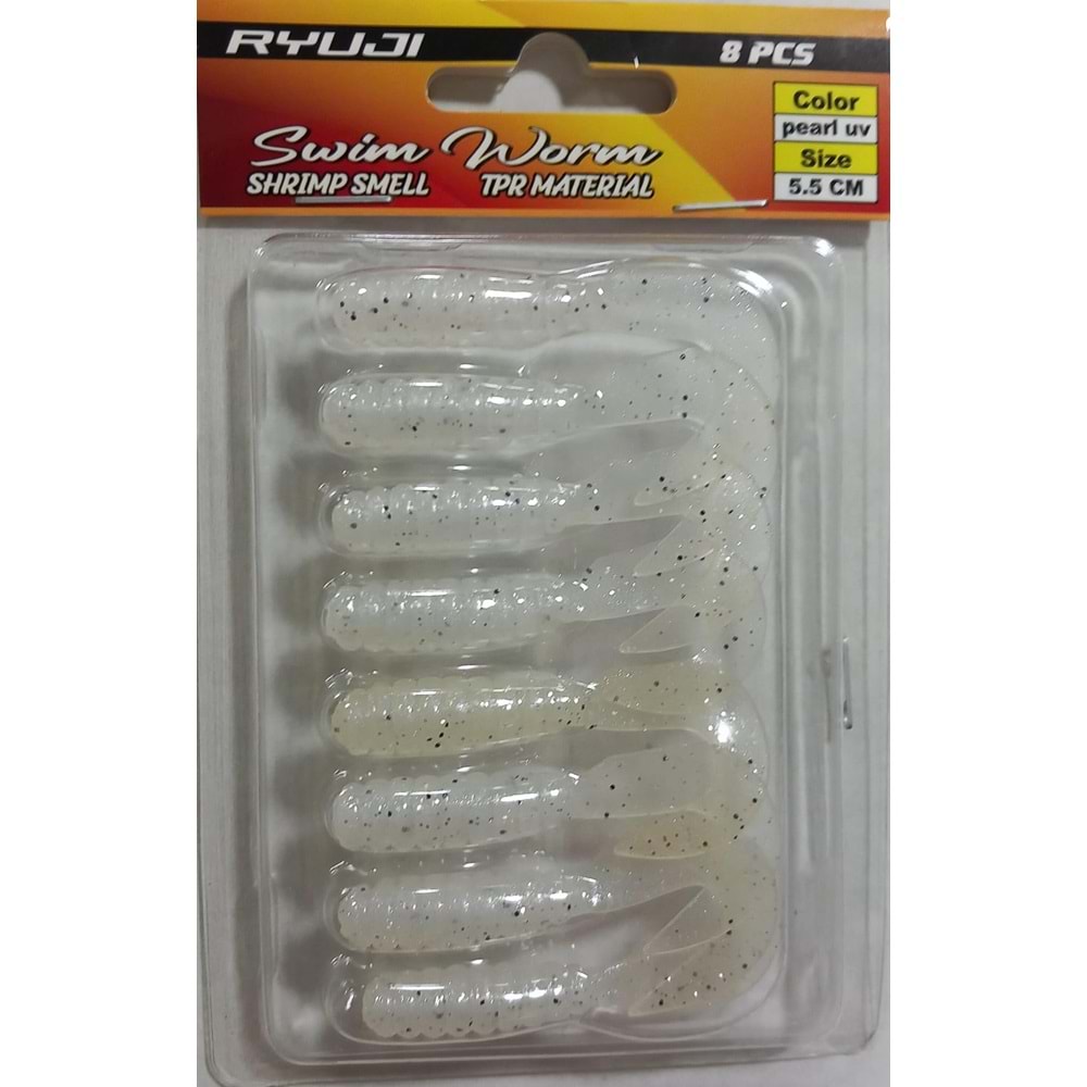 Ryuji Swim Worm 5.5 Cm TPR Kokulu Silikon Yem Swm Pearl UV