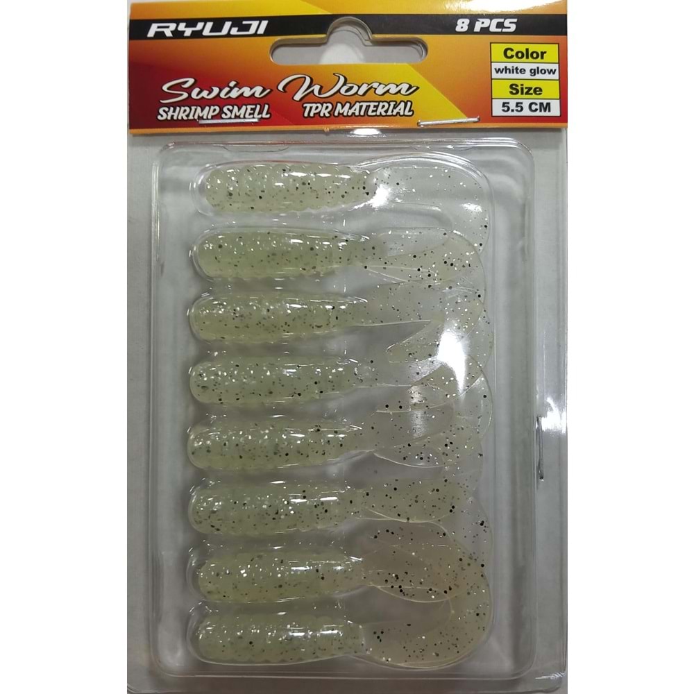 Ryuji Swim Worm 5.5 Cm TPR Kokulu Silikon Yem Swm White Glow