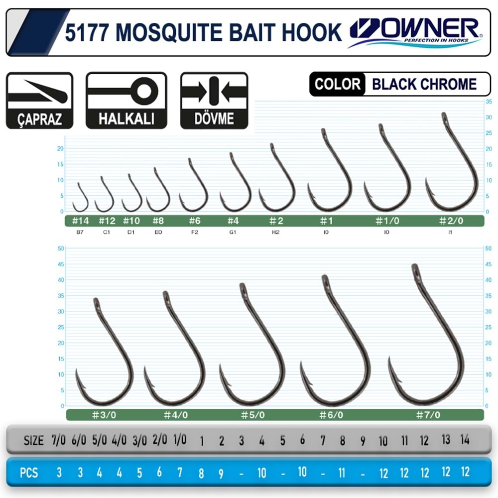Owner 5177 Mosquito Hook Black Chrome - 1/0