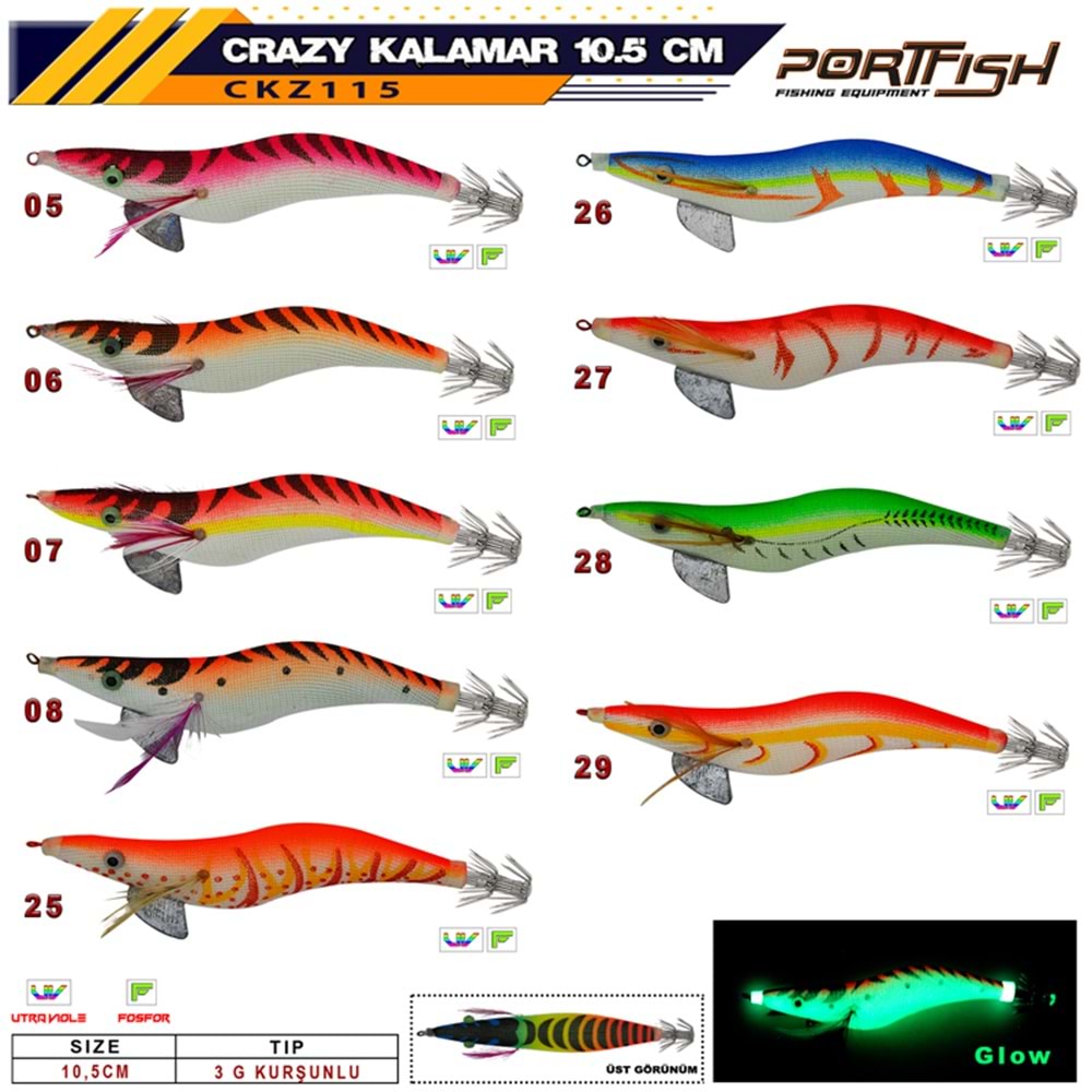Portfish Crazy Kalamar Zokası 3 gr Kurşunlu 10,5 cm Renk 26