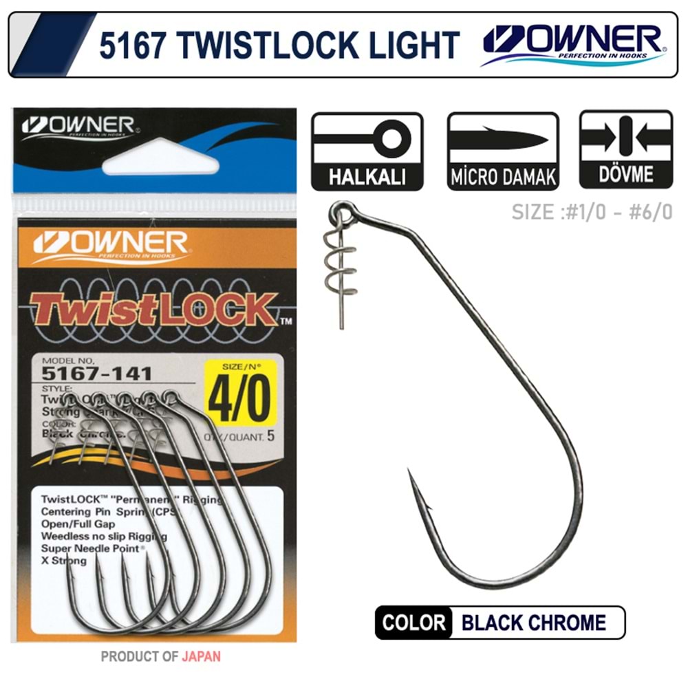 Owner 5167 Twistlock Light Black Chrome İğne 1/0
