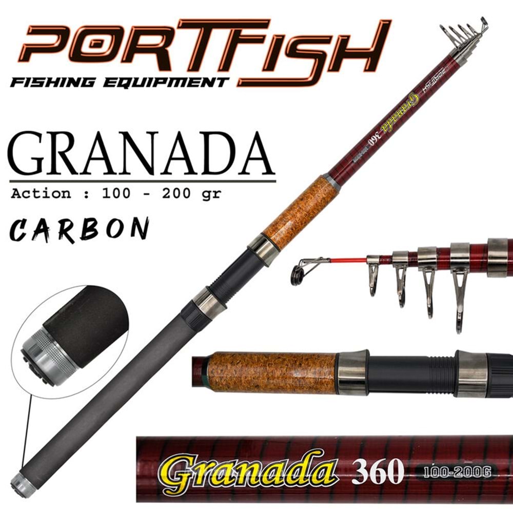 Portfish Granada 360 Cm Epoxy Sargılı Teleskopik Olta Kamışı 100-200 gr