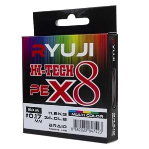 RYUJİ Hİ-TECH X8 MULTİ COLOR İP MİSİNA 0,15 MM 150 MT