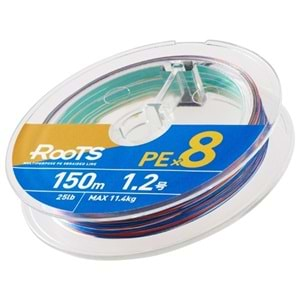 Gosen X8 Roots PE 8 Örgü Spin İp Misina 150 mt Multi Color - PE 1,2 0,187 MM