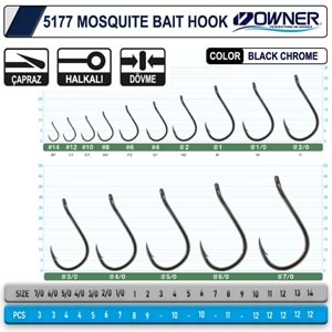 Owner 5177 Mosquito Hook Black Chrome - 1/0