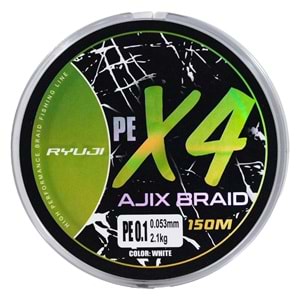 Ryuji Ajix Braid 4X 150 Mt White İp Misina - 0.1 PE 0.05 MM