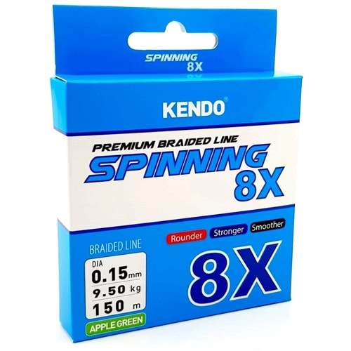 Kendo Spinning 8X Fighting 150 mt Örgü ip (Apple Green) 0.15 MM