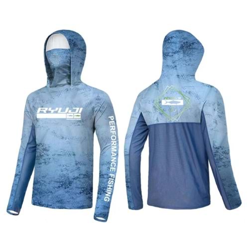 RYUJI UV PERFORMANCE HOODIE SHIRT+NECK, BLUE SKY - M