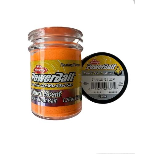 Berkley Power Bait Natural Scent Glitter Fluorescent Orange Garlic