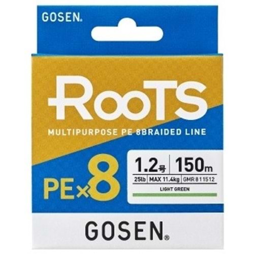 Gosen X8 Roots PE 8 Örgü Spin İp Misina 150mt A.Yeşil - 0.8 PE 0.165 MM