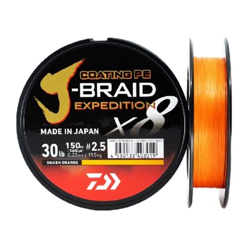 Daiwa J-Braid Expedition 8 Braid 150 Mt Smash Orange İp Misina 0.06 Mm