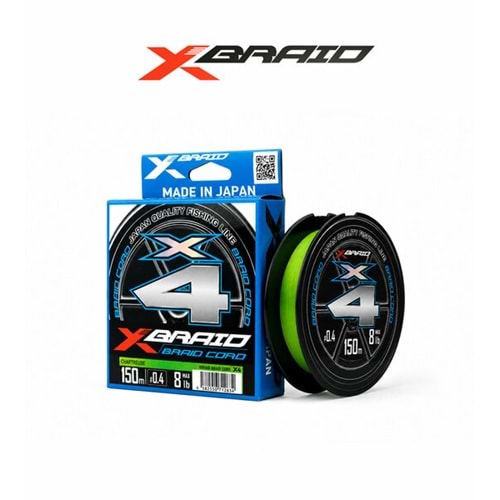 YGK X 035 BRAID CORD PE X4 150M 4.5KG 0.117 FLUO GREEN
