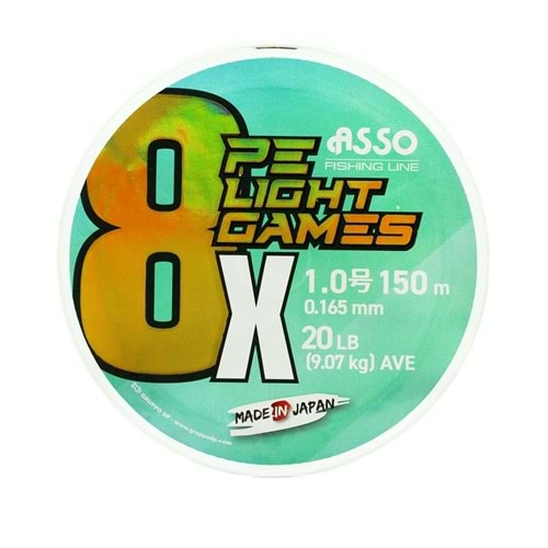 Asso 8X Light Games PE 8 Örgü Spin İp Misina 150 Mt Multicolor