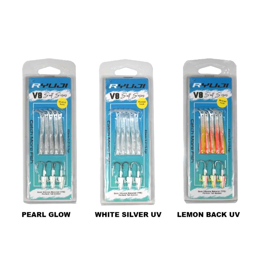 Ryuji V8 10 CM 10 Gr Silikon Yem - White Silver Uv