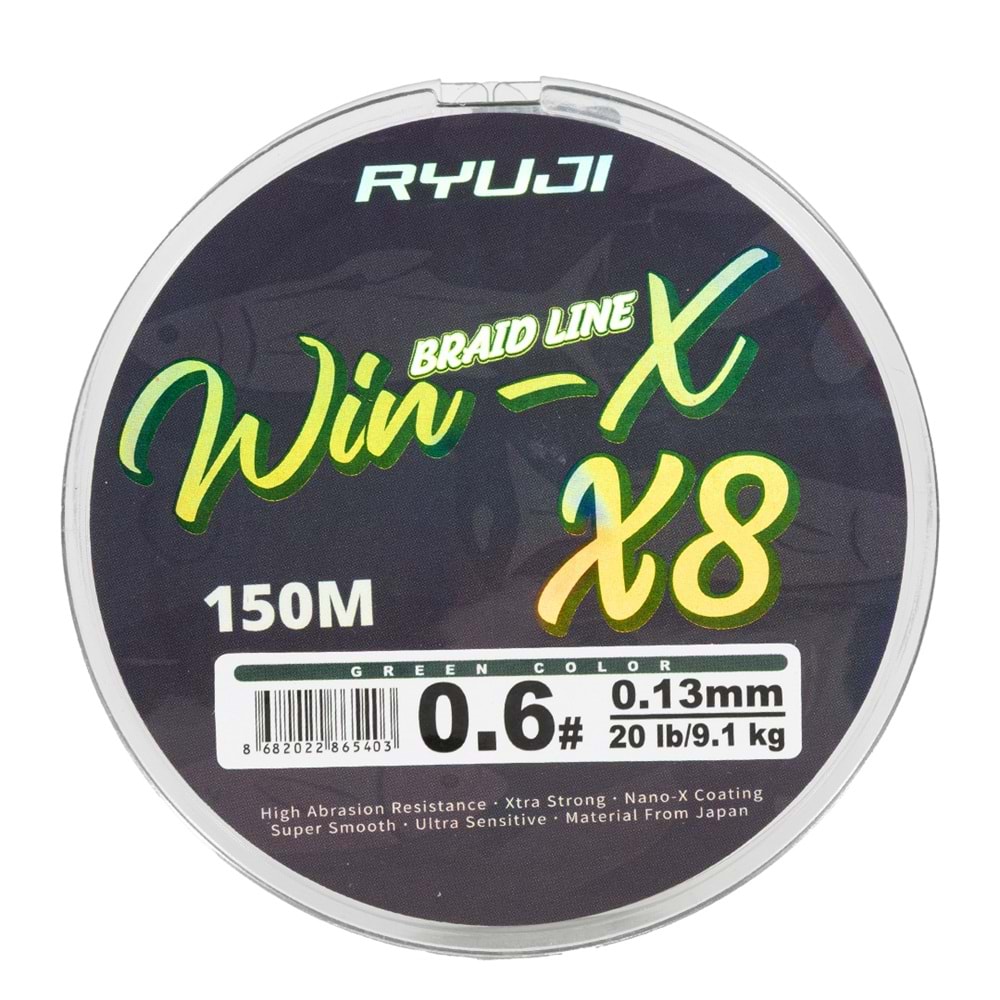 Ryuji WinX X8 150 Mt Green İp Misina 0.06 Mm