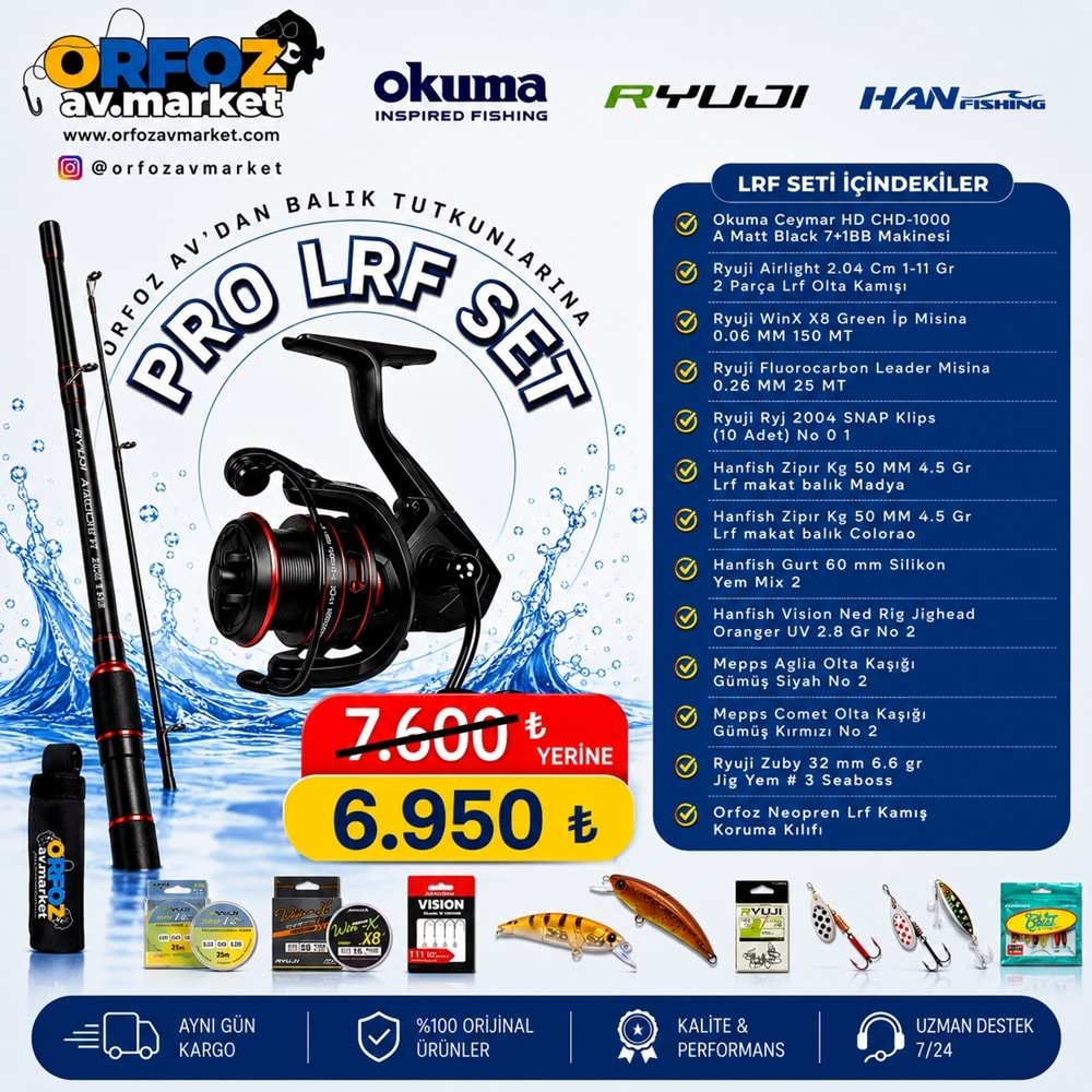 Okuma Ryuji 13 Parça Profosyenel Lrf Olta Seti